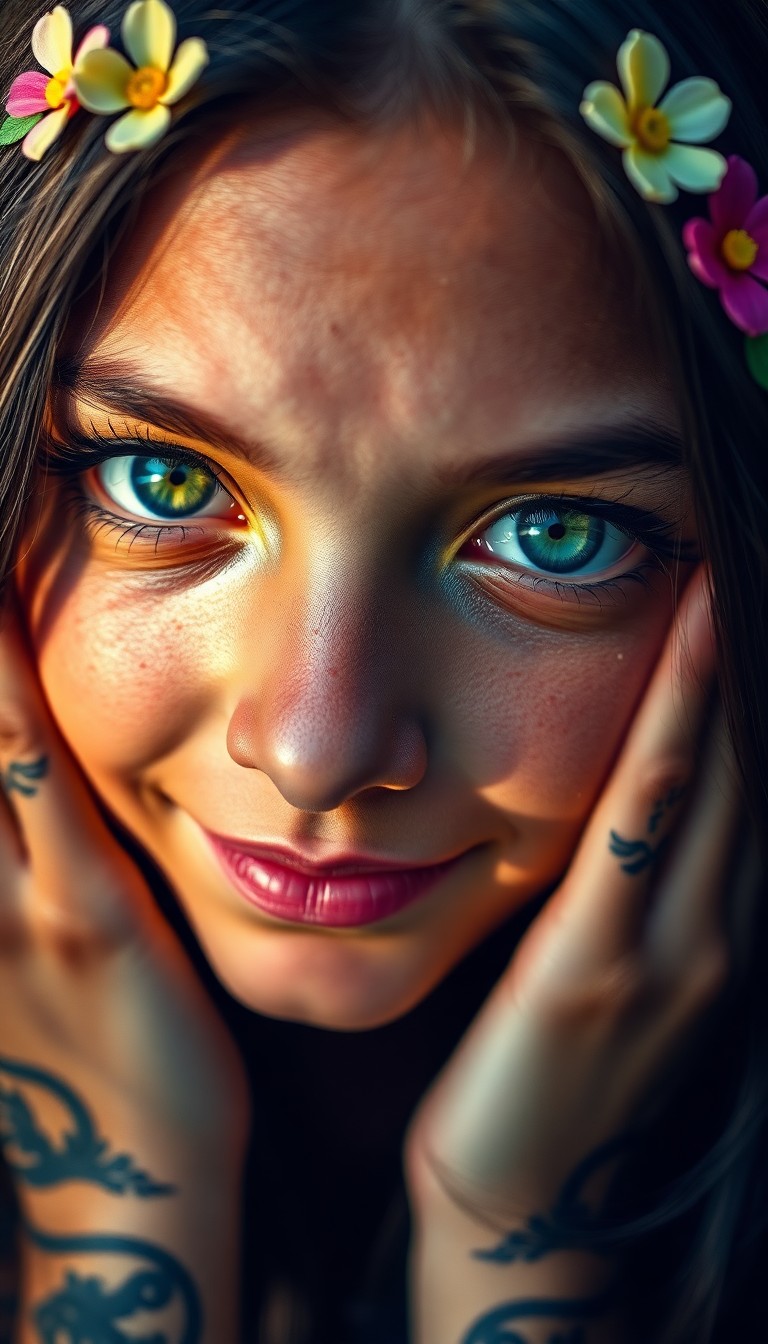 AI generated art for prompt: A captivating portrait photograph showcases an enigmatic figure with mesmerizing green eyes and intr