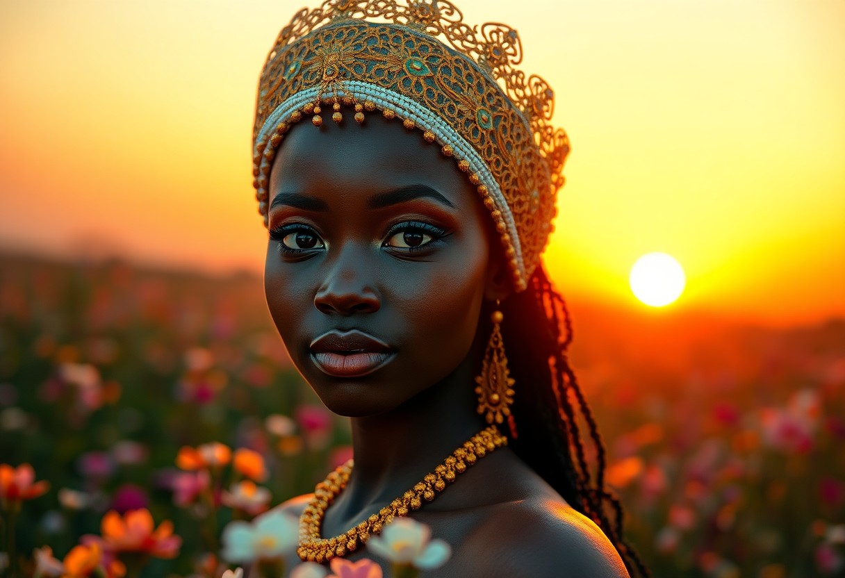 AI generated art for prompt: A captivating portrait of a young African woman with mesmerizing emerald eyes and delicate features 