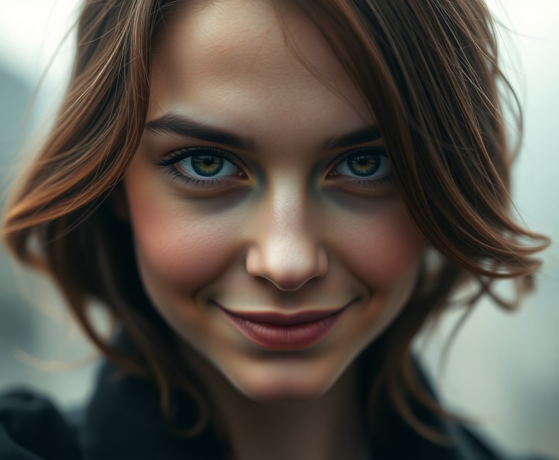 AI generated art for prompt: A photorealistic smartphone portrait captures an enigmatic figure with piercing amber eyes, high che