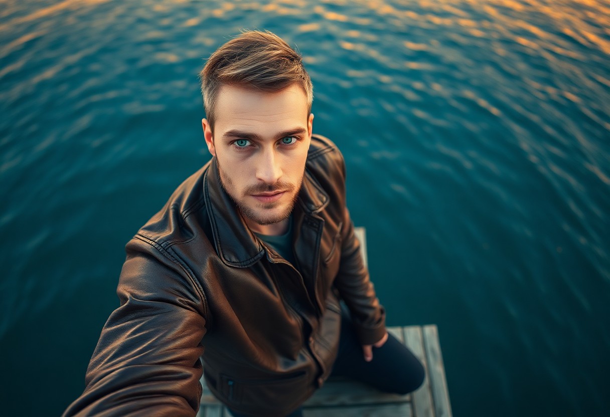 AI generated art for prompt: Envision a captivating portrait of an alluring Nordic man with tender green eyes and rugged features