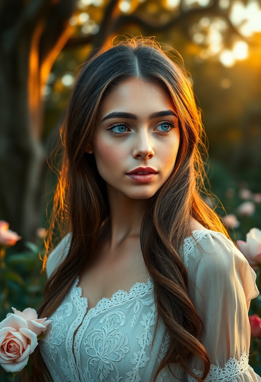 AI generated art for prompt: Craft a photorealistic portrait of a young Caribbean woman with soft blue eyes and delicate freckles