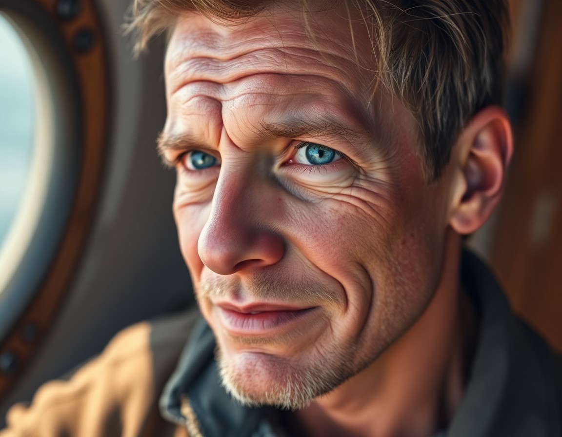 AI generated art for prompt: A captivating portrait photograph showcases a traditional happy boy with hazy blue eyes and rugged s