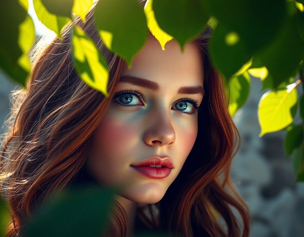 AI generated art for prompt: Frame a photorealistic portrait of a young Nordic woman with cascading wavy chestnut-brown hair fram