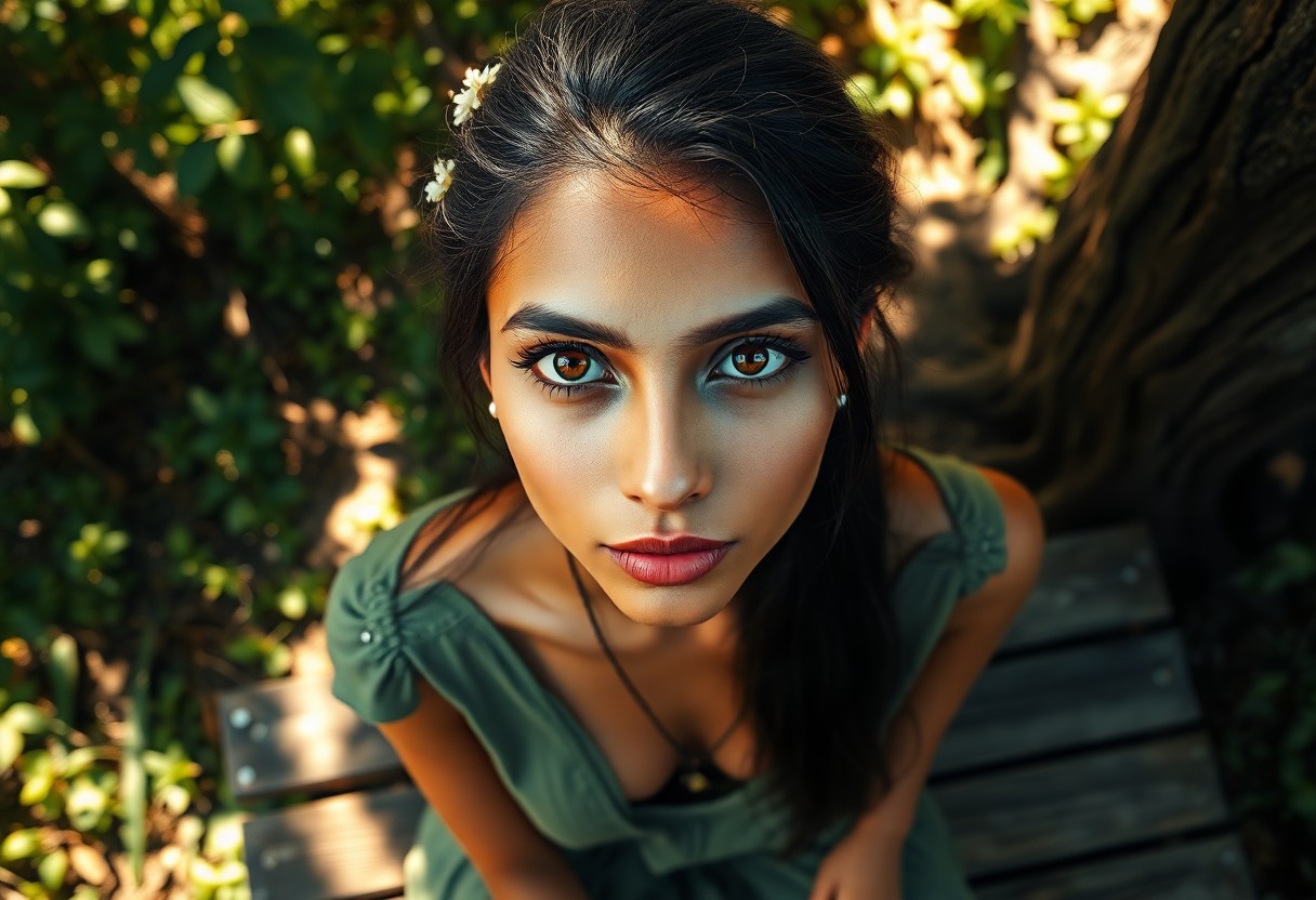 AI generated art for prompt: Craft a hyperrealistic digital portrait of a South Asian woman with captivating golden-brown eyes an