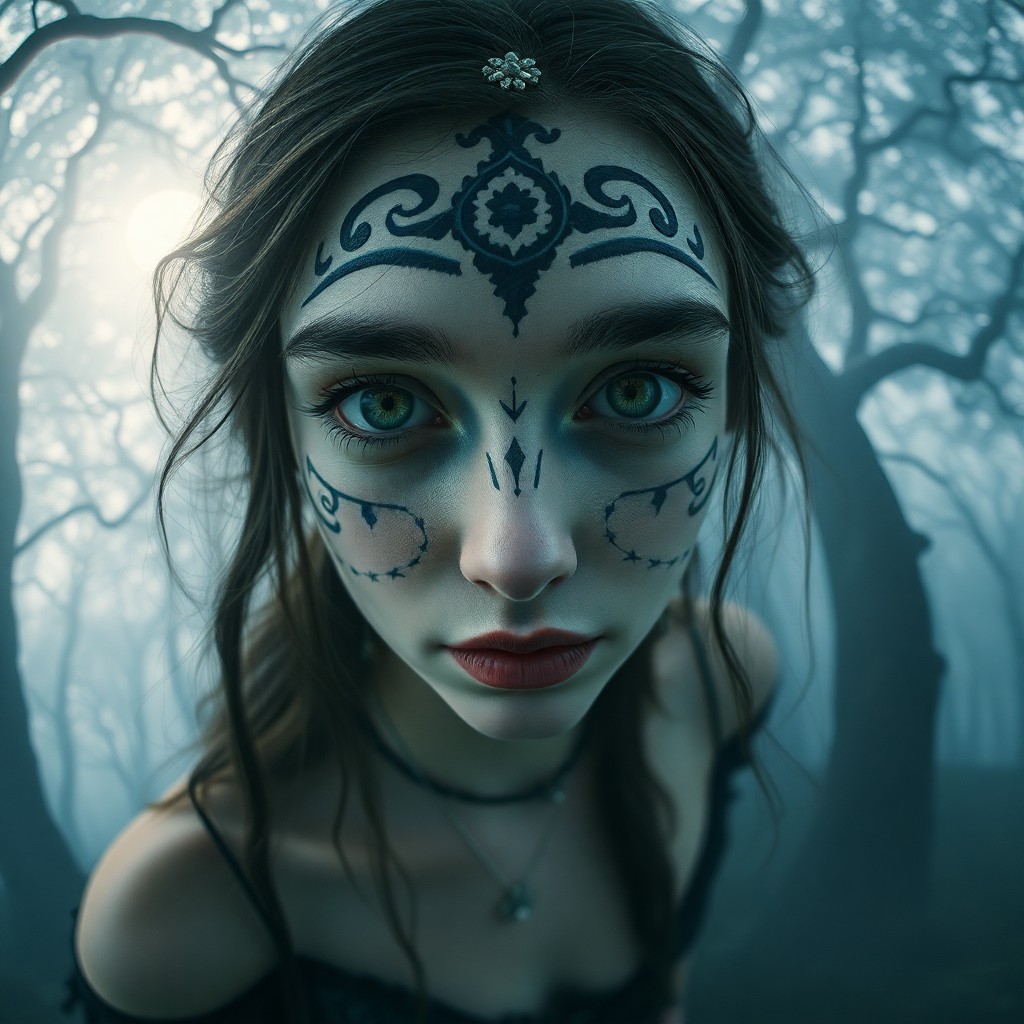 AI generated art for prompt: A hauntingly beautiful portrait captures an Eastern European woman with captivating green eyes and p