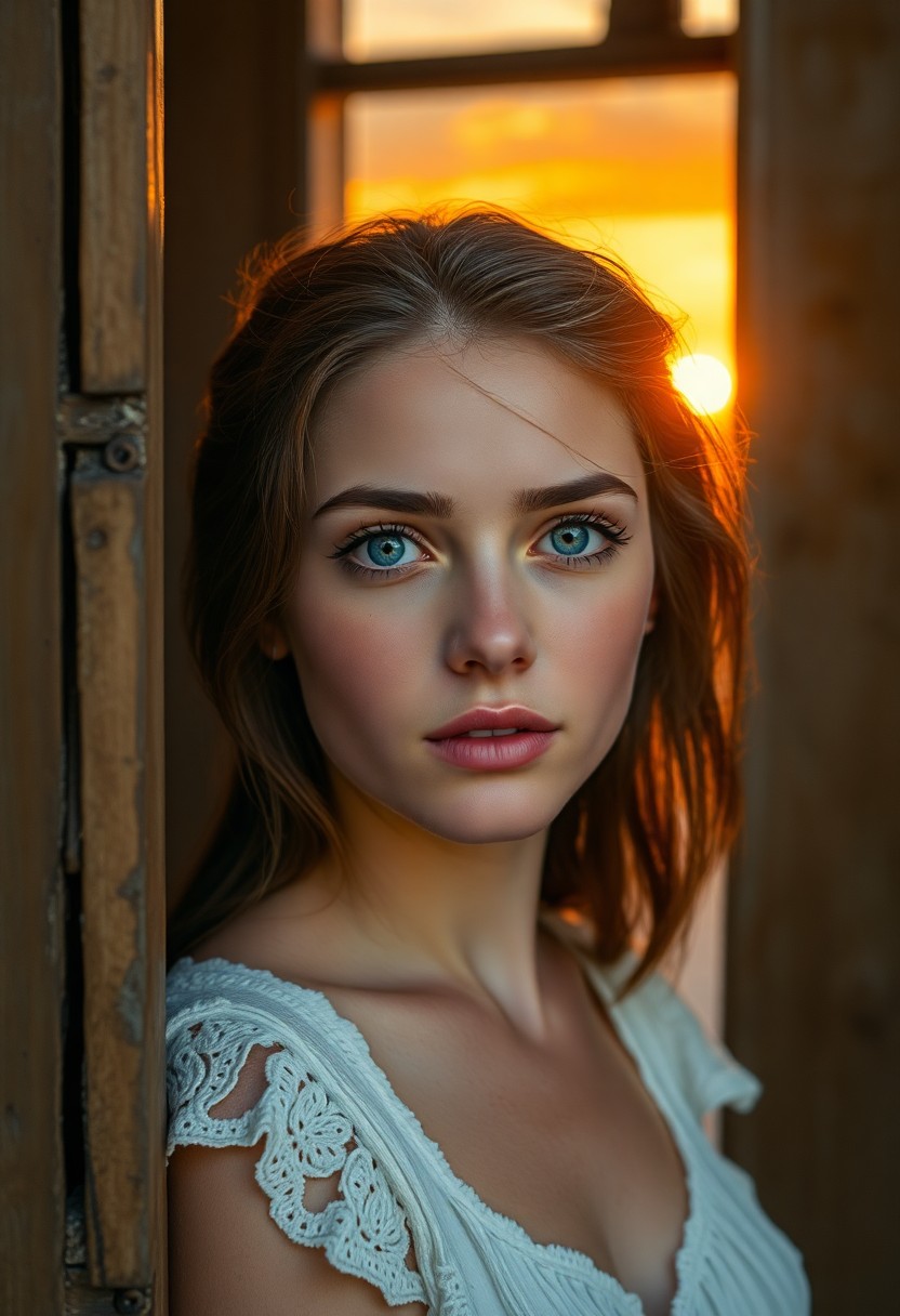 AI generated art for prompt: Craft a photorealistic portrait of a young Southern European woman with captivating eyes, reflecting