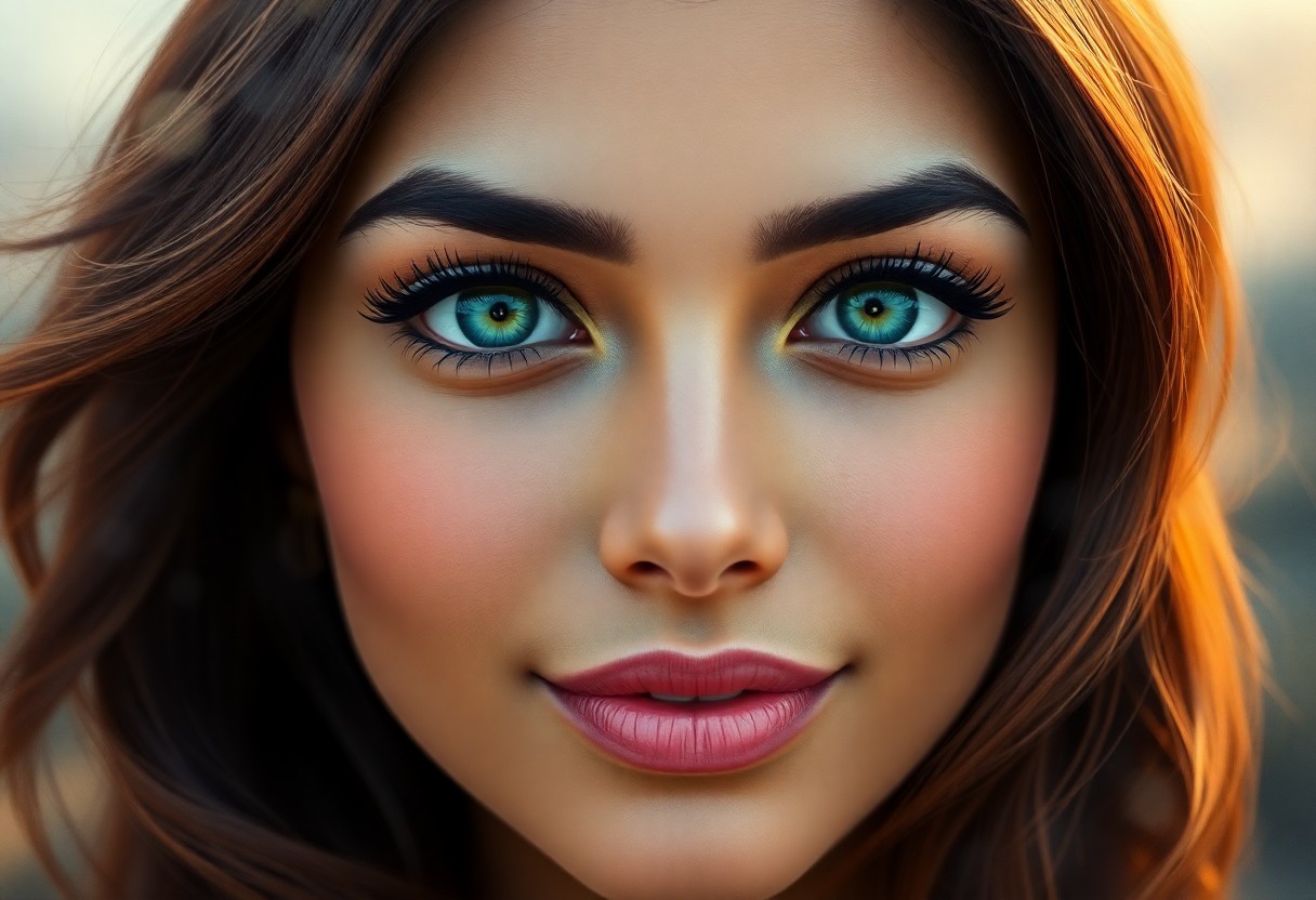 AI generated art for prompt: Hyperrealistically rendered, this portrait depicts a South Asian woman with captivating emerald eyes