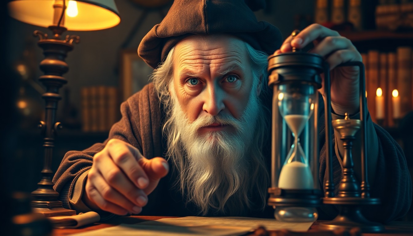 AI generated art for prompt: A photorealistic portrait of a wise old wizard captured with a mirrorless camera, his distant blue e