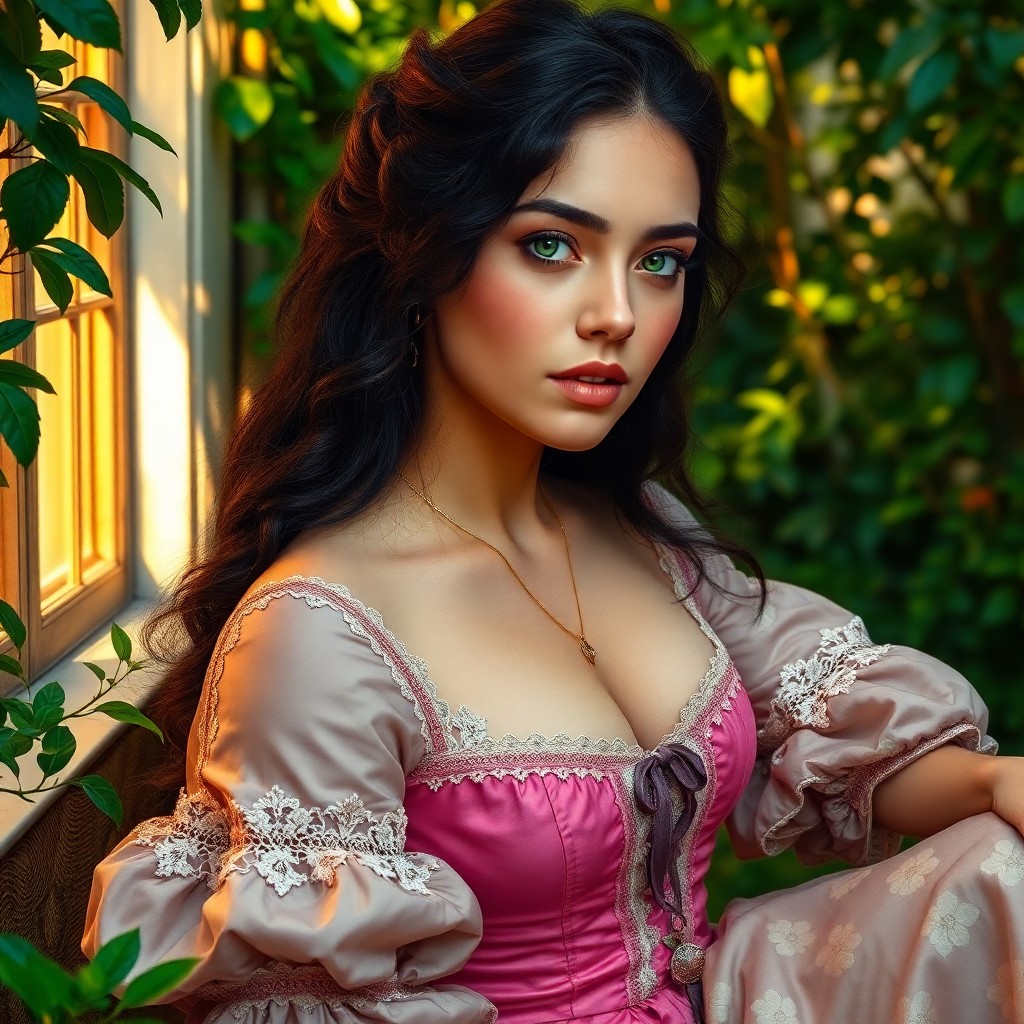 AI generated art for prompt: Craft a Renaissance-inspired hyperrealistic portrait of an Amazonian woman with emerald eyes and cas