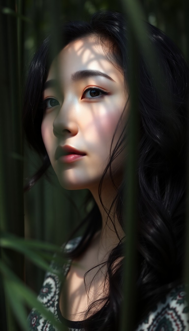 AI generated art for prompt: A striking portrait, captured with a mirrorless camera, depicts a Japanese-Central Asian woman in he