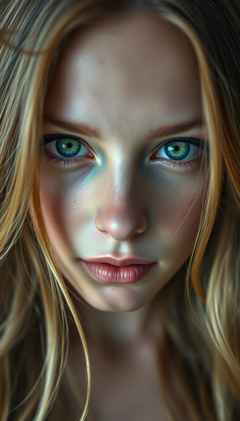 AI generated art for prompt: A captivating portrait photograph of a young Caucasian woman with mesmerizing emerald green eyes and