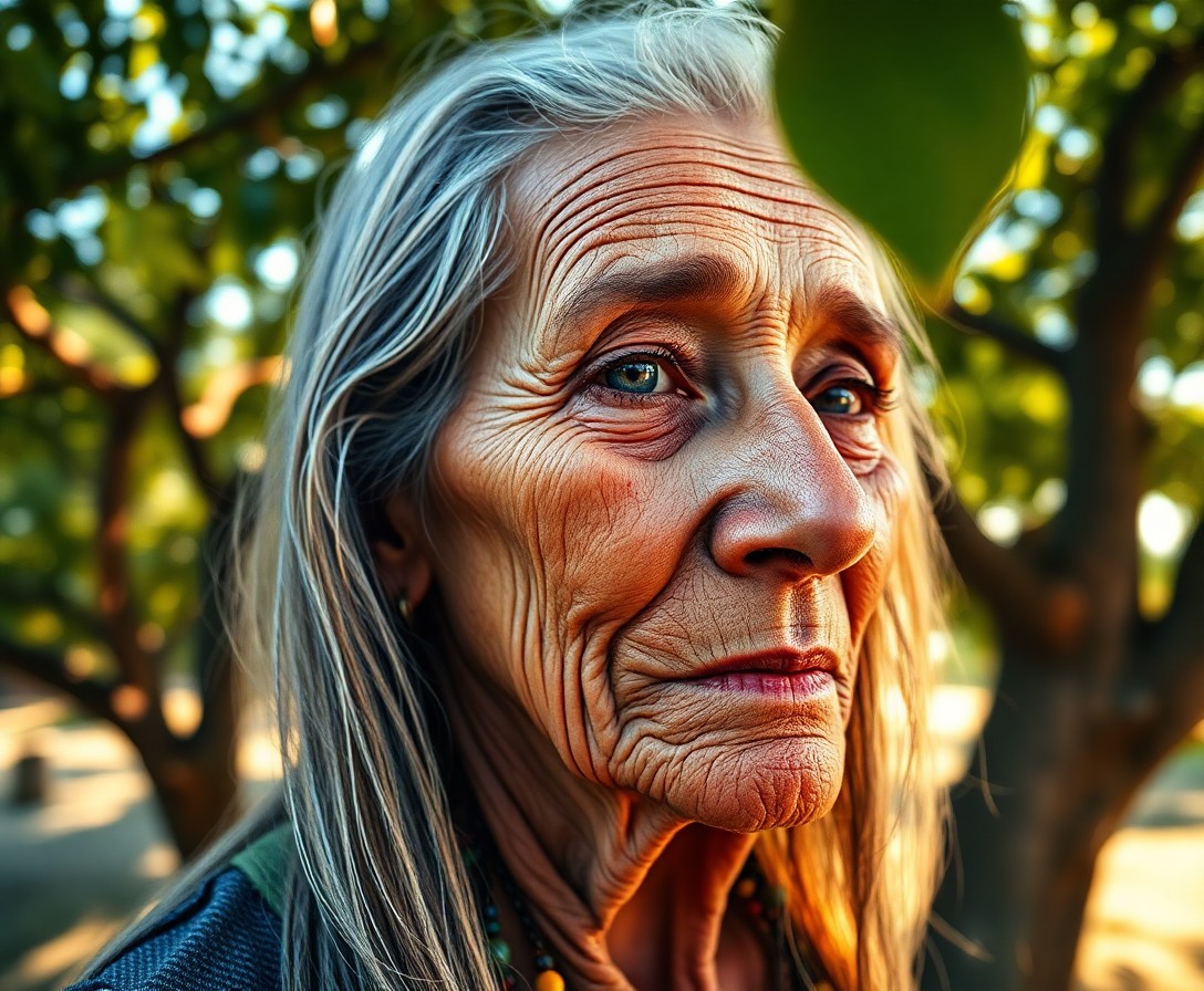 AI generated art for prompt: A high-resolution portrait, captured with a mirrorless camera, depicts an elderly Latin American wom