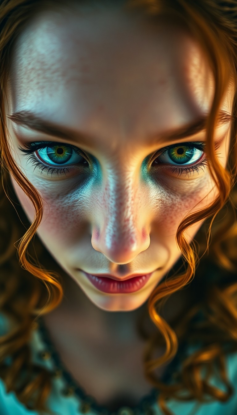 AI generated art for prompt: Imagine a captivating close-up portrait from a bug's-eye view that captures the intense gaze of a Ce