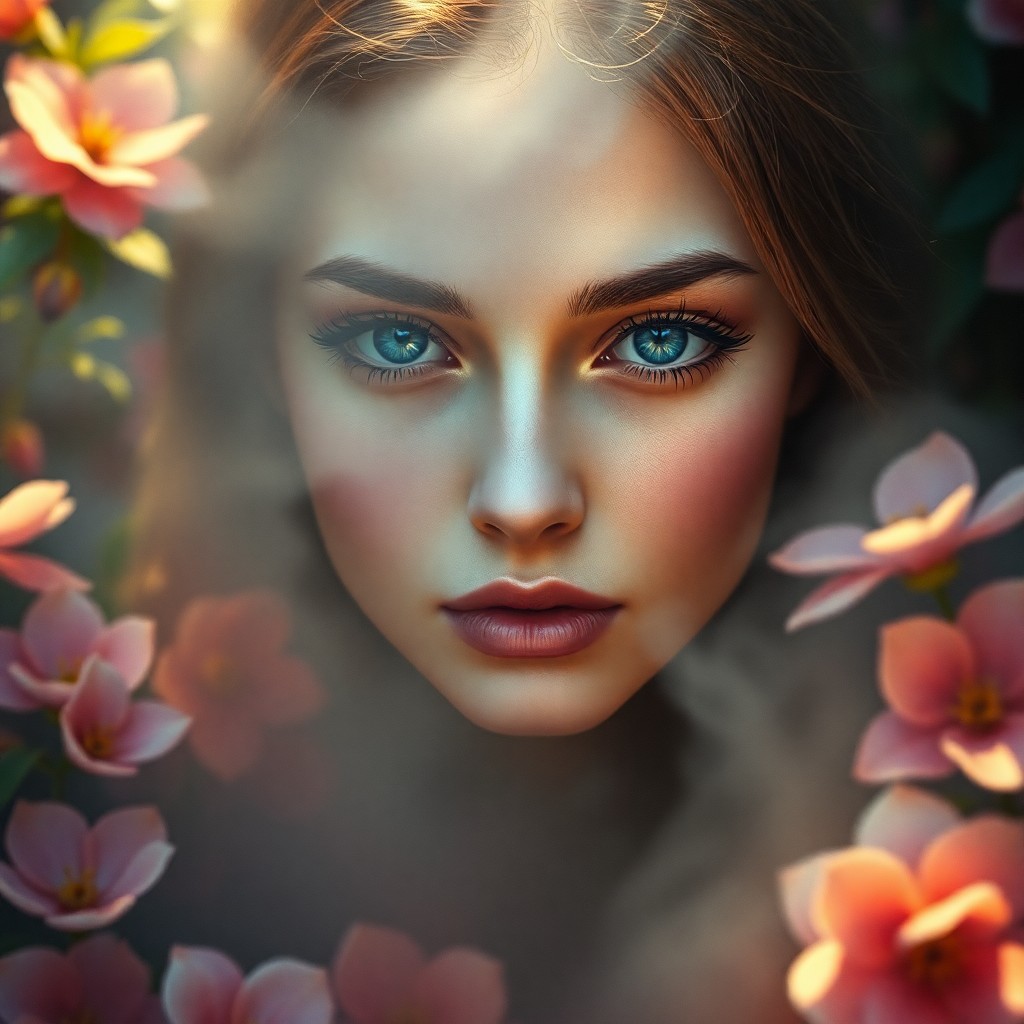 AI generated art for prompt: Capture an ultra-realistic portrait of an enigmatic female, enveloped in ethereal mist. Her striking