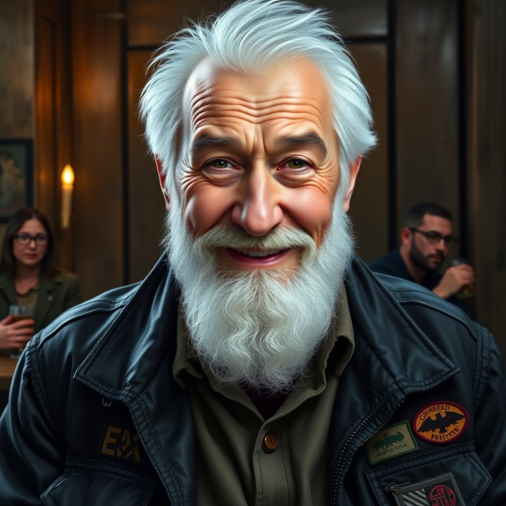 AI generated art for prompt: Create a high-resolution digital painting-style portrait of an amiable elderly Caucasian man with a 
