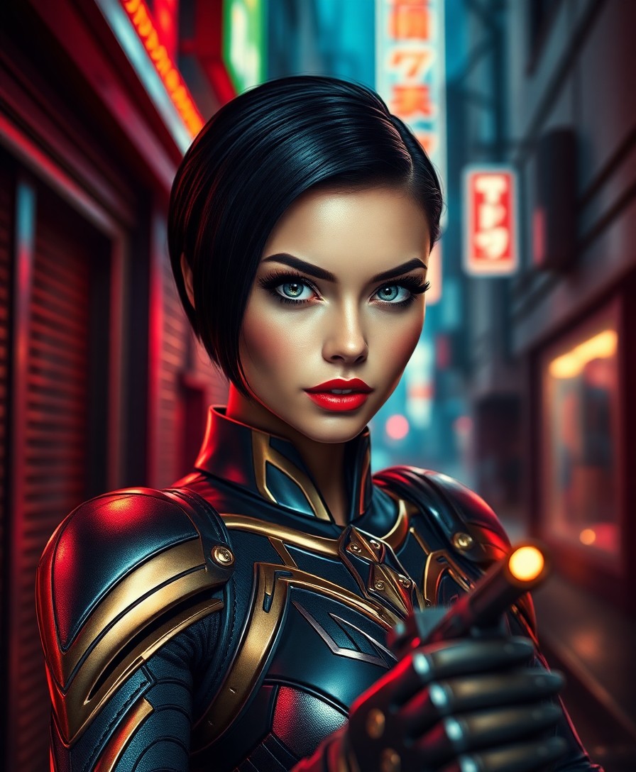 AI generated art for prompt: Present an alluring portrait of a female superhero, characterized by her powerful yet elegant featur