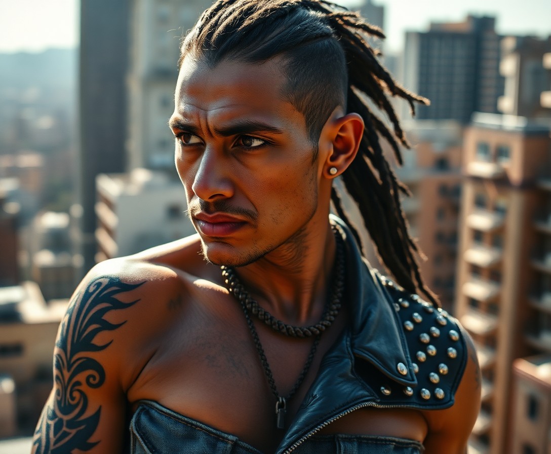AI generated art for prompt: Imagine a portrait photograph capturing the essence of an ancient Aztec warrior in a contemporary ur