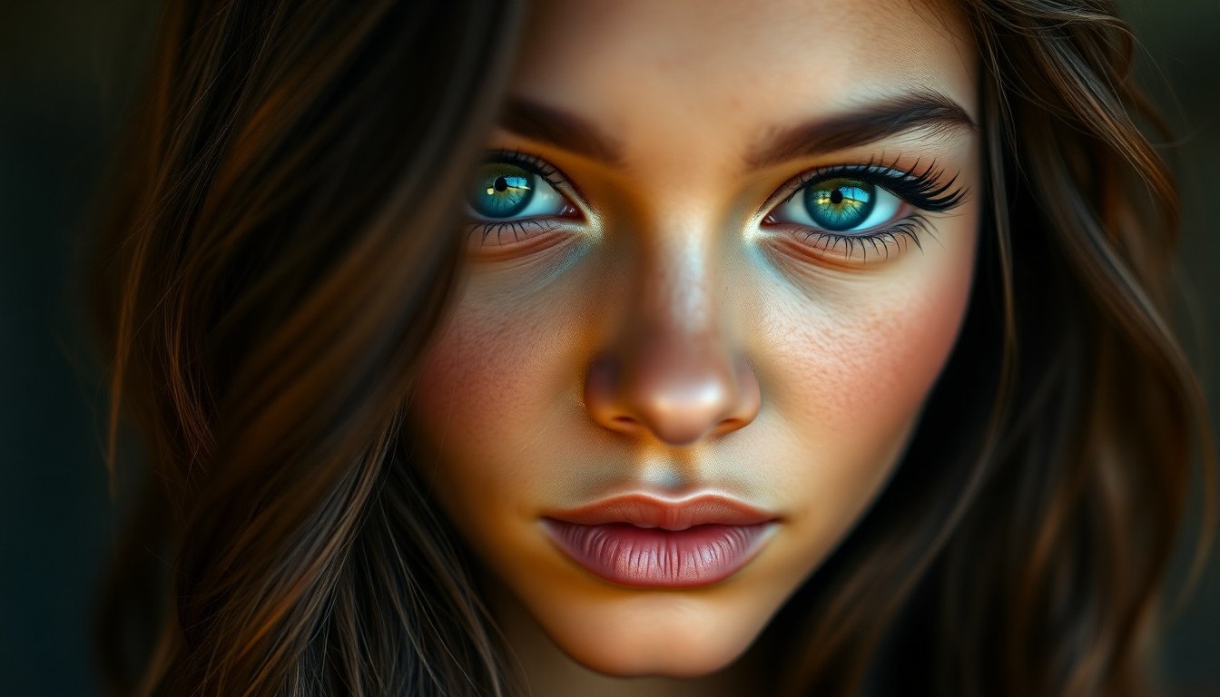 AI generated art for prompt: Create a hyperrealistic portrait of a young Aboriginal woman with captivating emerald eyes, framed b