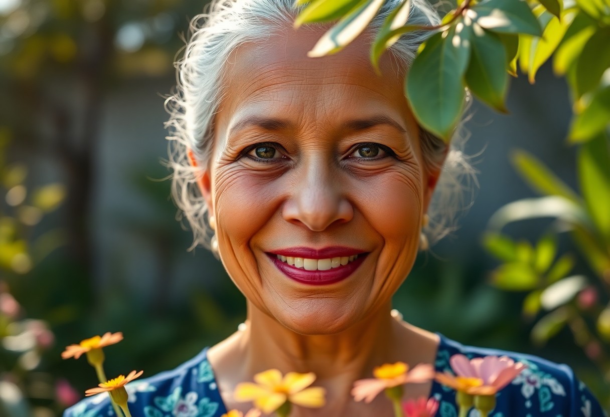 AI generated art for prompt: Create an ultra-realistic portrait of a middle-aged Micronesian woman with a warm smile and striking