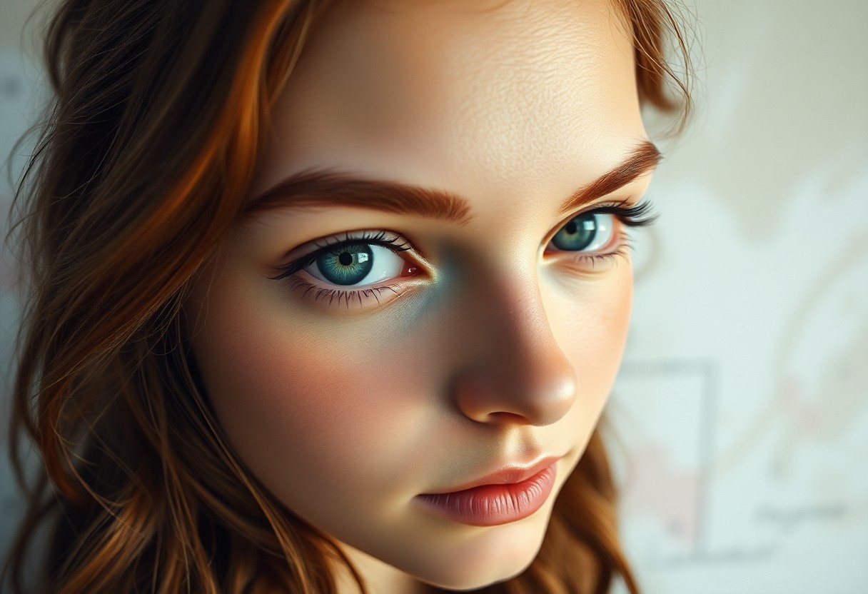 AI generated art for prompt: Envision an ultra-realistic portrait of a youthful Western European woman with soft green eyes and w