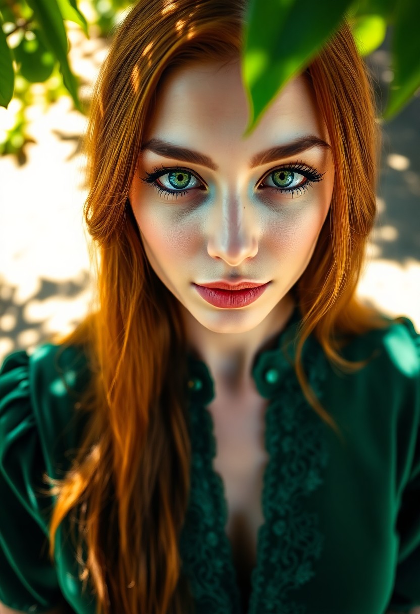 AI generated art for prompt: A captivating portrait of an Amazonian woman presents her mesmerizing green eyes, enhanced by delica