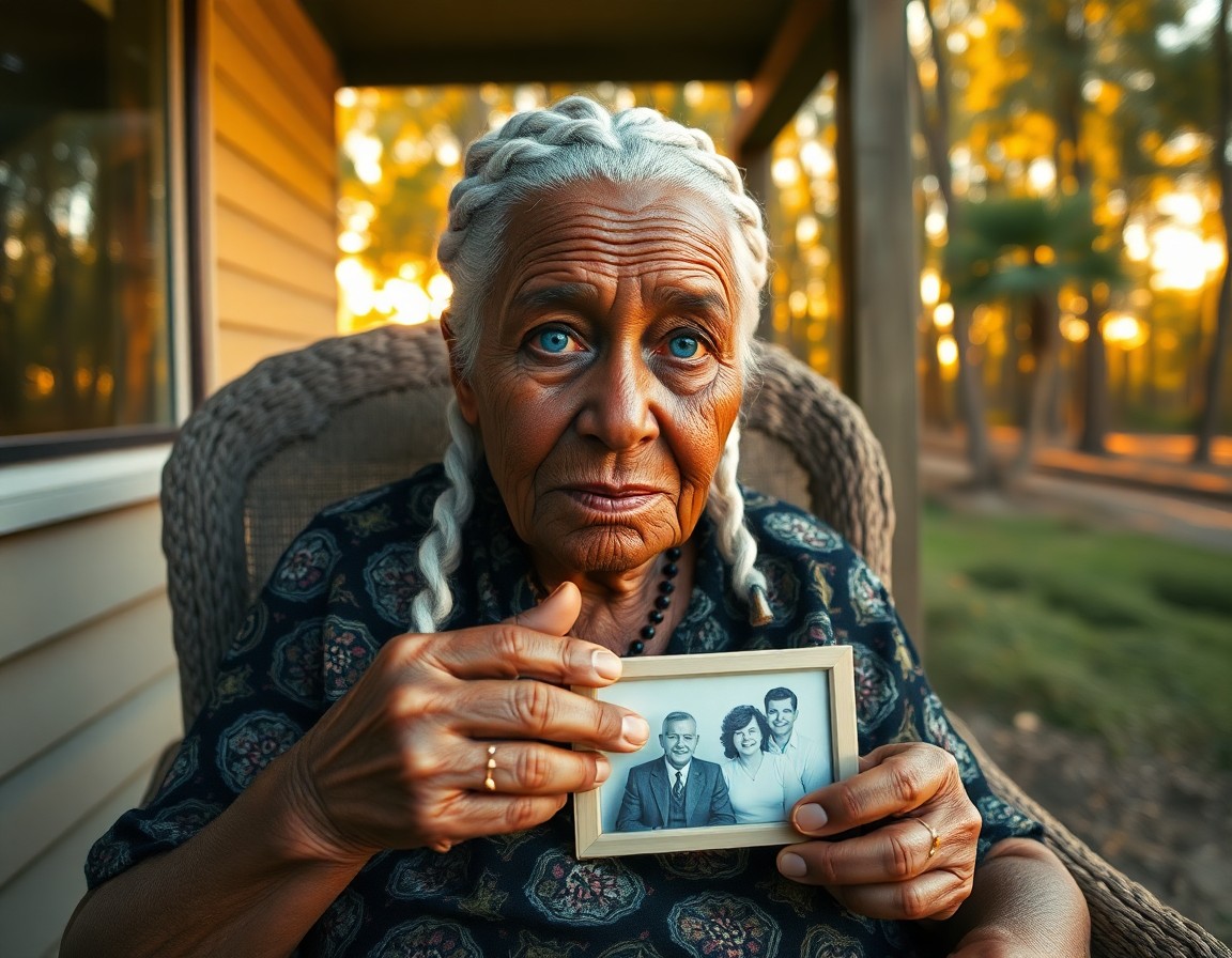 AI generated art for prompt: A highly realistic portrait showcases an elderly Aboriginal woman with weathered skin, her snow-whit