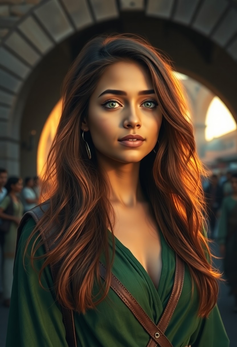 AI generated art for prompt: Craft an ultra-realistic portrait of a captivating young South Asian woman with clouded green eyes a