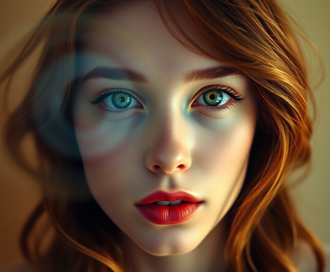 AI generated art for prompt: A captivating digital portrait showcases a young Eastern European woman with porcelain skin, full re