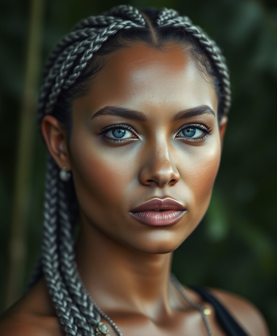 AI generated art for prompt: Envision a photorealistic portrait of a Micronesian woman with porcelain skin and intricate silver b