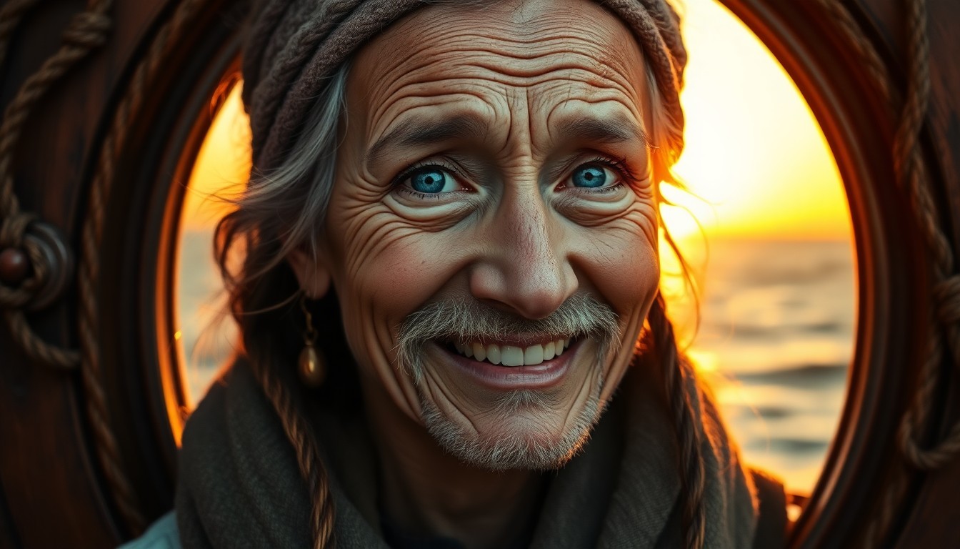 AI generated art for prompt: A captivating Renaissance-inspired portrait depicts an aged yet joyful girl with serene blue eyes ba