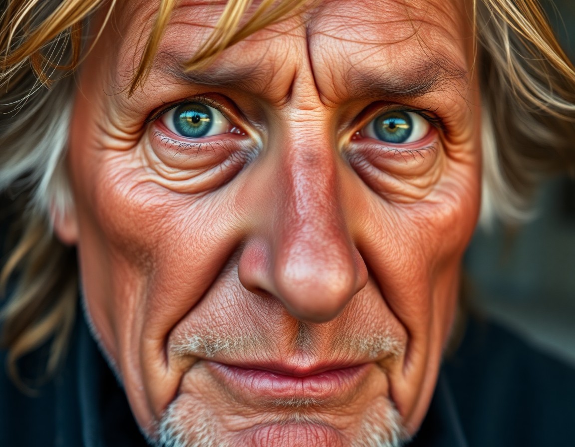 AI generated art for prompt: Envision a hyper-realistic portrait of an elderly Southern European man with kind, green eyes and ha