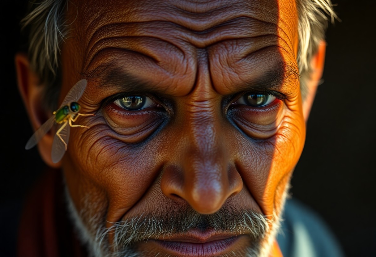 AI generated art for prompt: Craft a photorealistic portrait of a middle-aged South Asian man with deeply etched lines and sun-ki