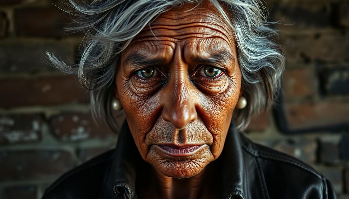 AI generated art for prompt: Craft a captivating portrait of a middle-aged Aboriginal woman exuding an expressive countenance, bl