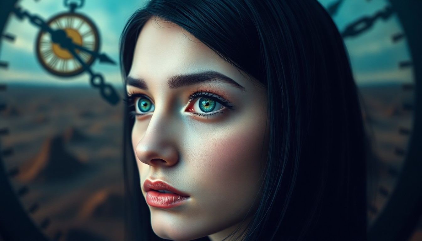 AI generated art for prompt: A captivating portrait showcases an enigmatic figure with compassionate green eyes and sleek jet-bla