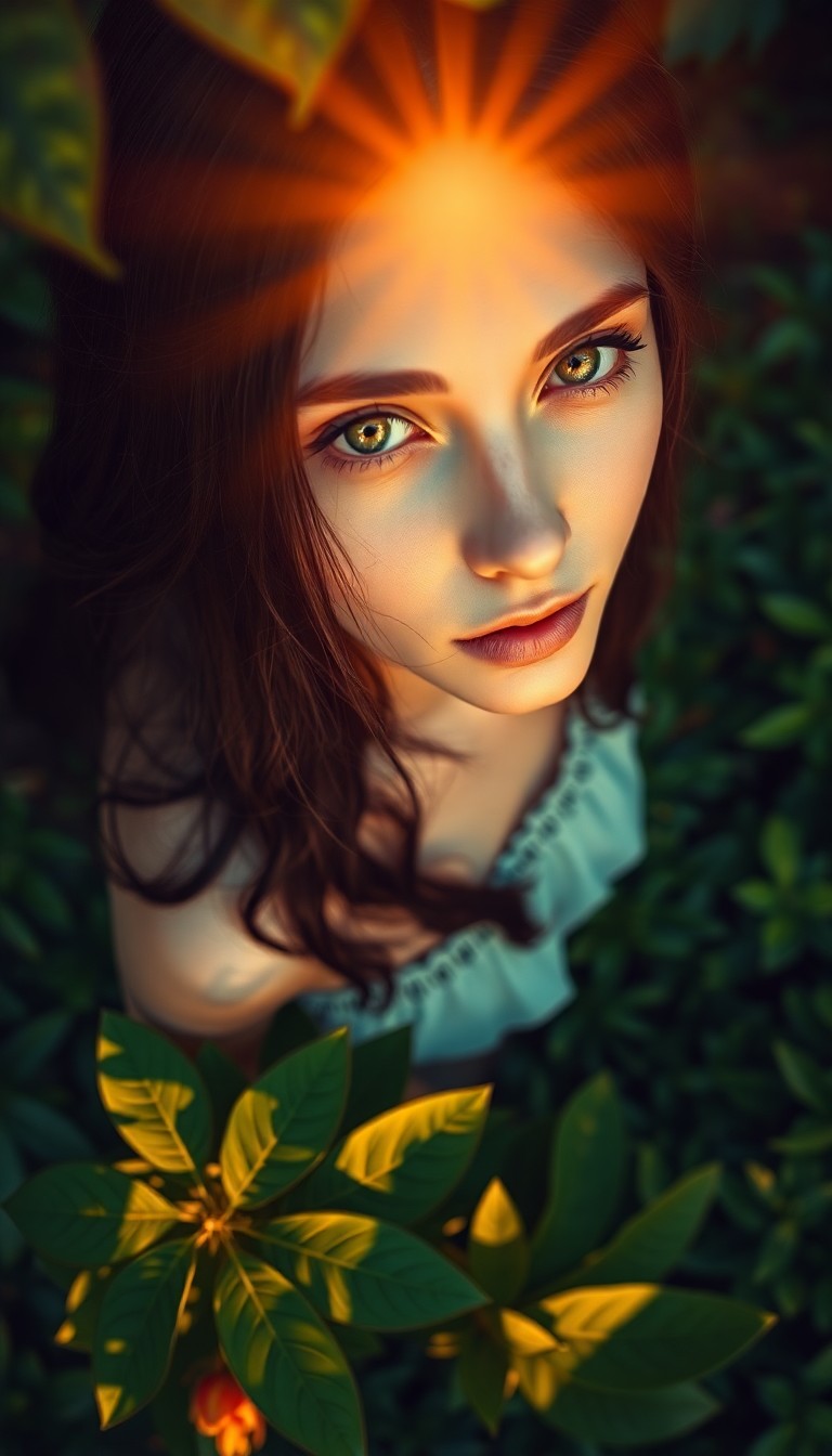 AI generated art for prompt: A photorealistic portrait depicts a young Western European woman with porcelain skin and emerald eye