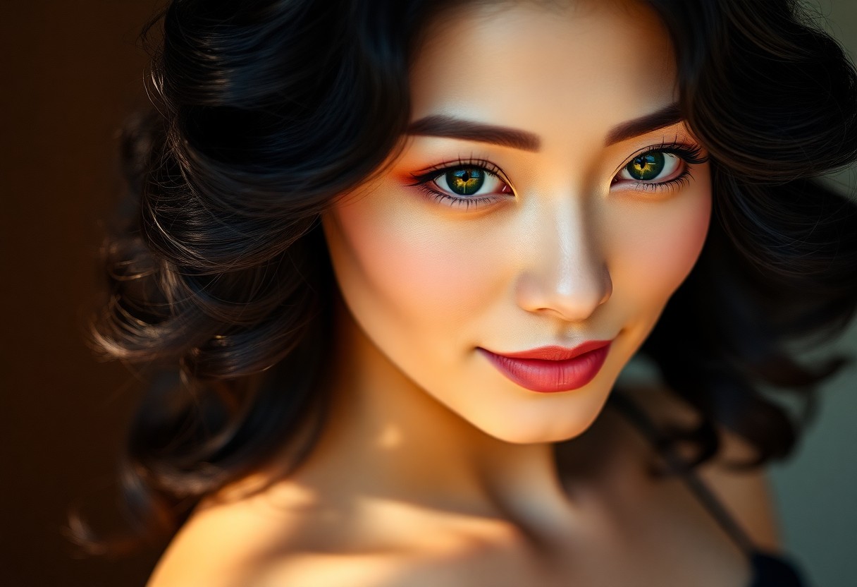 AI generated art for prompt: Envision a captivating portrait of a Japanese-American Middle Eastern woman with mesmerizing emerald