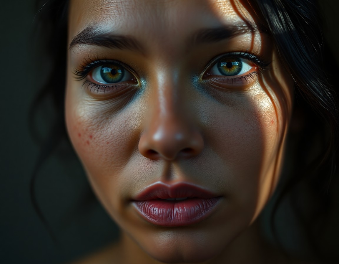 AI generated art for prompt: A soulful portrait photograph of a 40-year-old Polynesian woman with emerald eyes and raven hair shi