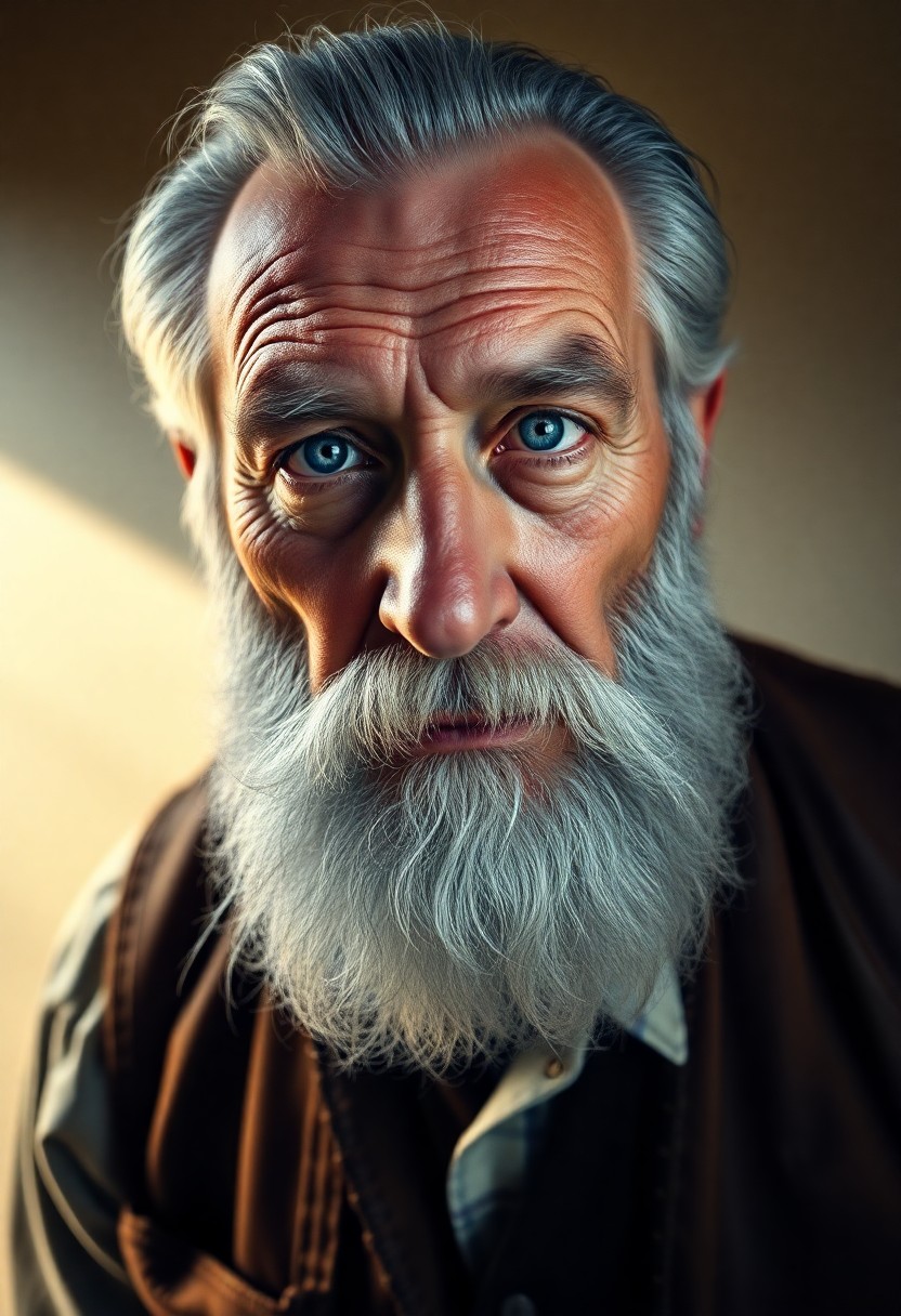 AI generated art for prompt: Envision a photorealistic portrait of an elderly Celtic man, his face etched with wisdom and charact