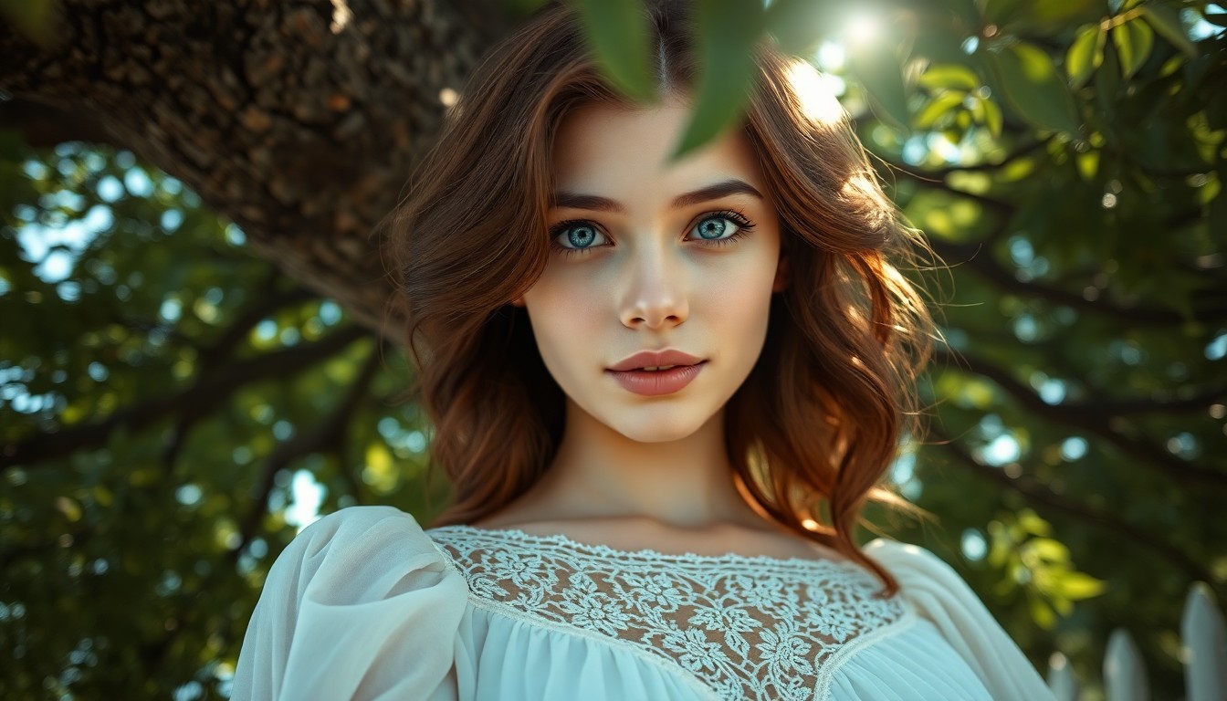 AI generated art for prompt: A photorealistic portrait of a young Central Asian woman with cascading chestnut hair and piercing b