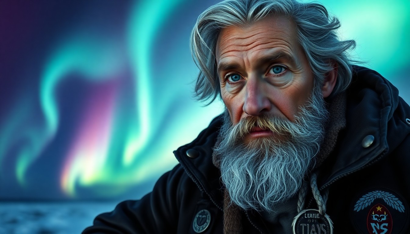 AI generated art for prompt: Craft a highly realistic portrait of an intrepid explorer with a weathered face, silver beard, and p