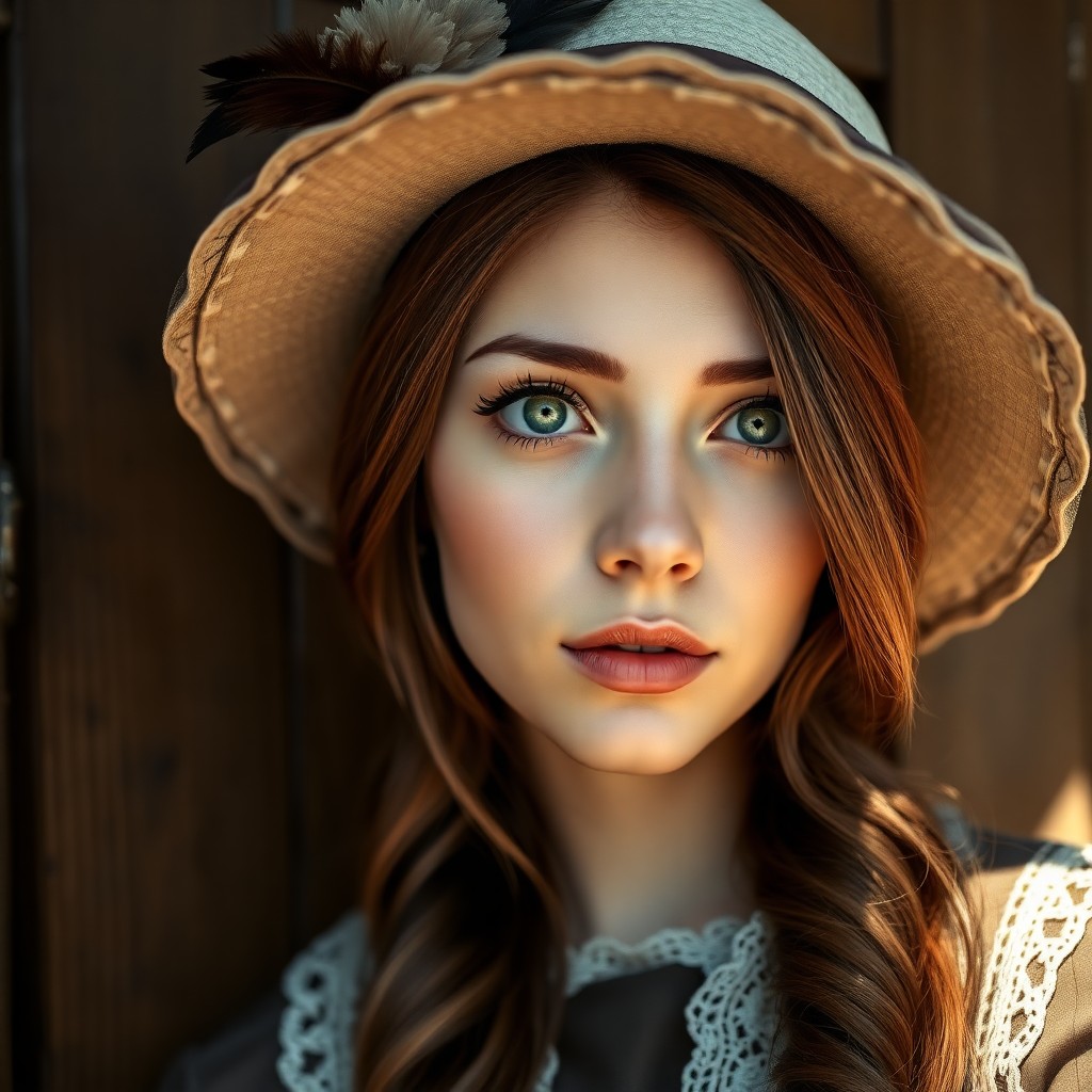 AI generated art for prompt: Craft a photorealistic portrait of a young Slavic woman captured by smartphone camera, showcasing he