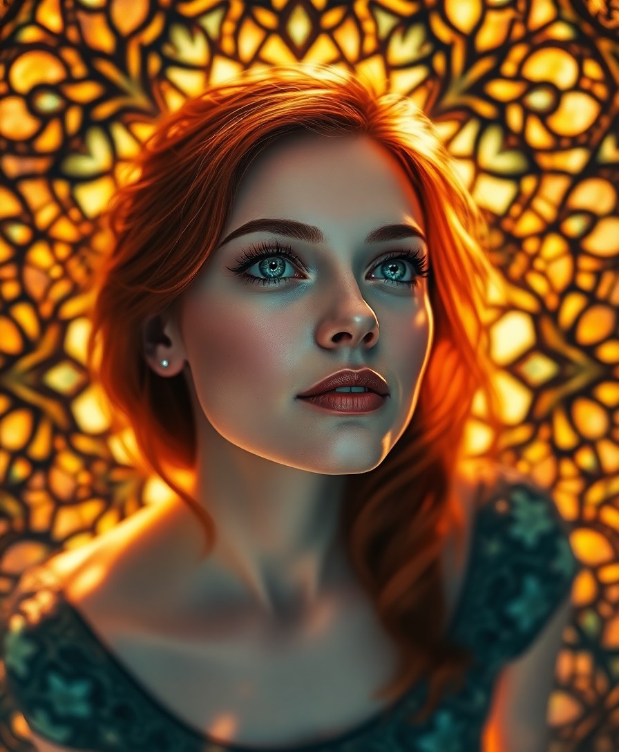 AI generated art for prompt: Envision a captivating hyperrealistic portrait, akin to a stained glass window, featuring an Eastern