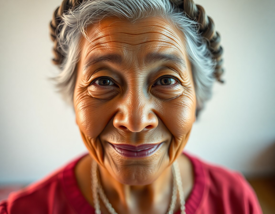 AI generated art for prompt: Craft an ultra-realistic portrait of a middle-aged African American East Asian woman with wise, gent