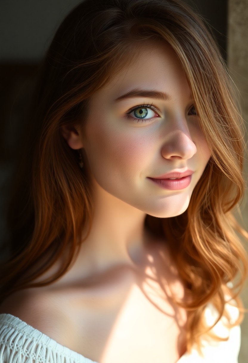 AI generated art for prompt: A captivating portrait showcases a youthful Southern European woman, her soft green eyes and delicat