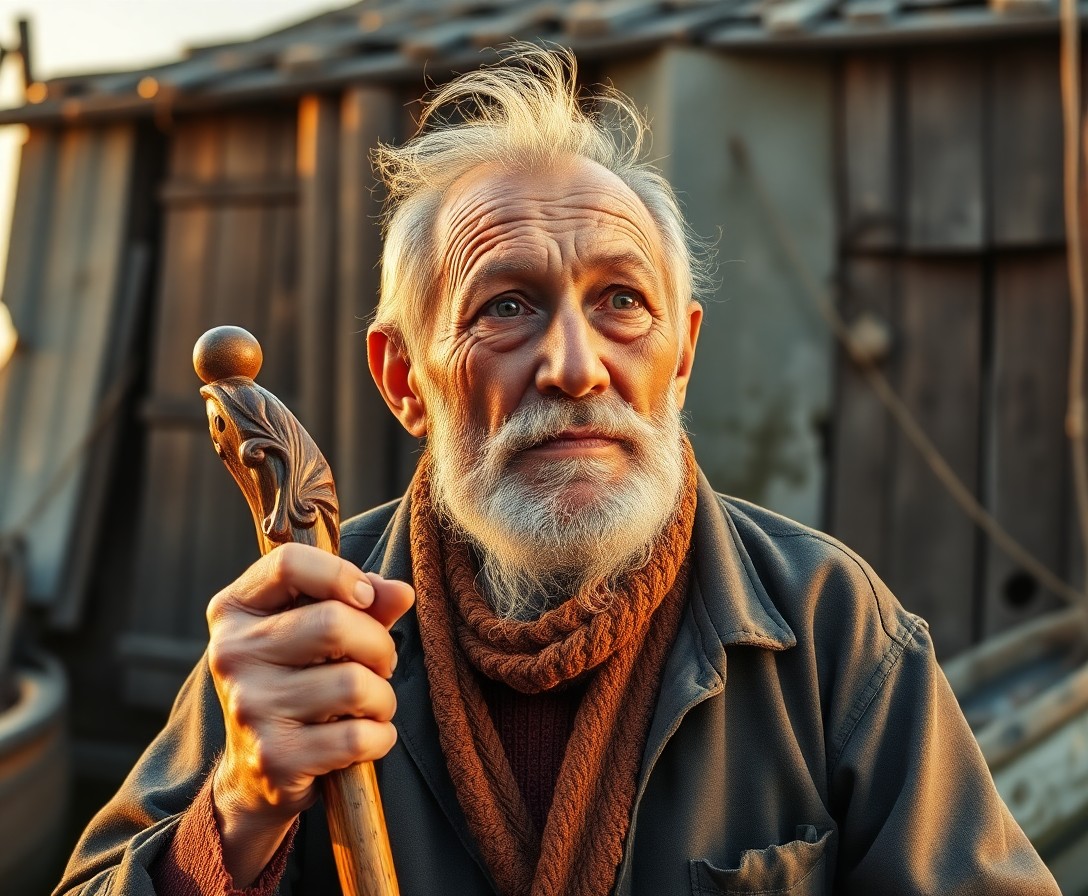 AI generated art for prompt: Craft a super-realistic portrait of an experienced fisherman, his face weathered by years at sea. De