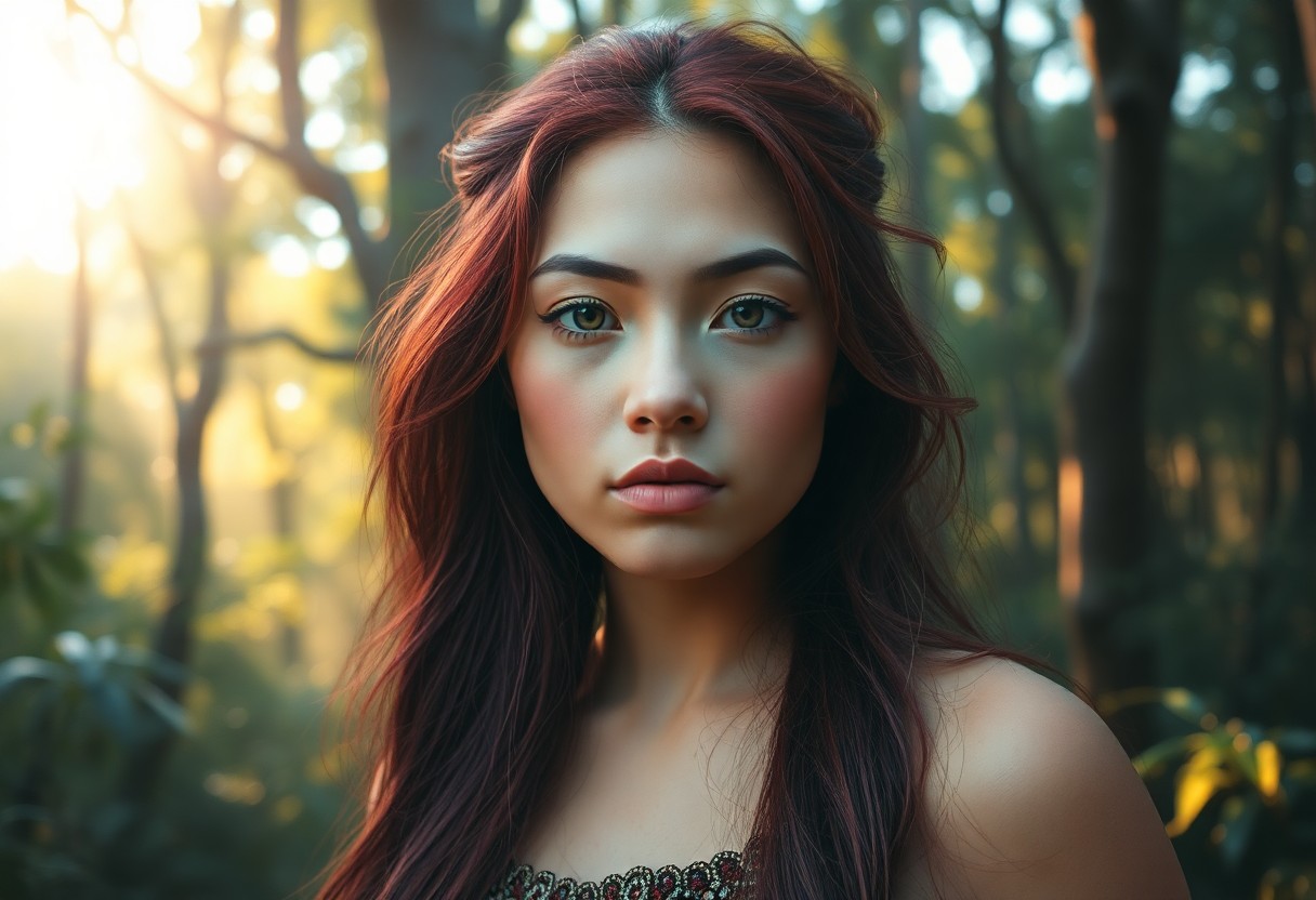 AI generated art for prompt: A captivating portrait of a young Andean woman emanates an ethereal aura, rendered in a photorealist