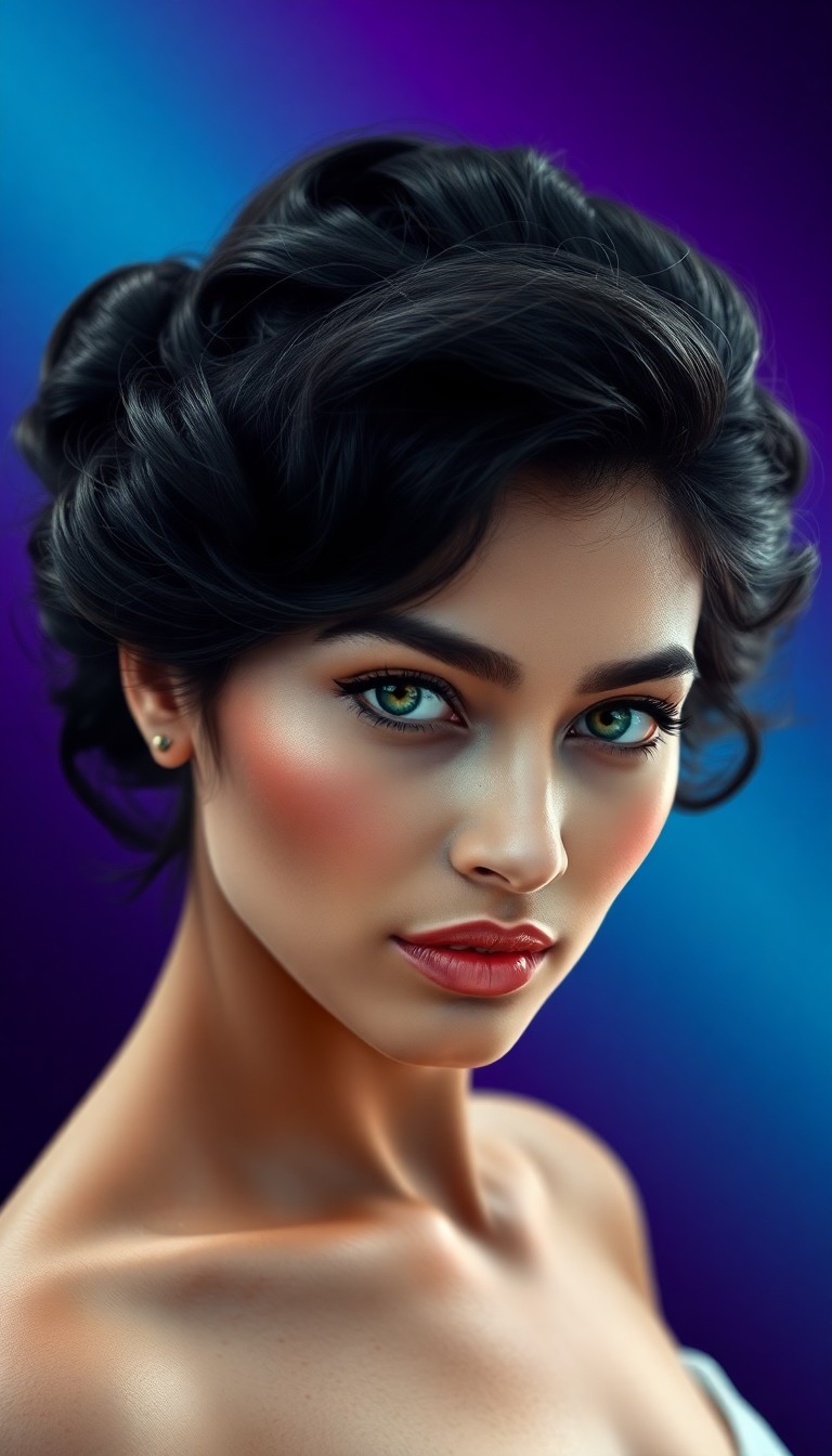 AI generated art for prompt: Envision an ultra-realistic portrait of a South Asian woman with captivating green eyes, her enigmat