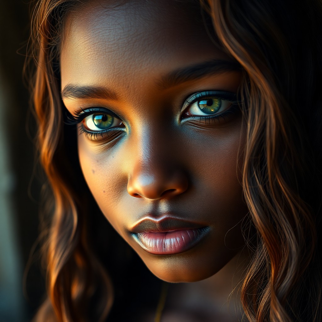 AI generated art for prompt: Create a hyperrealistic portrait capturing an intimate close-up of a Sub-Saharan African woman with 