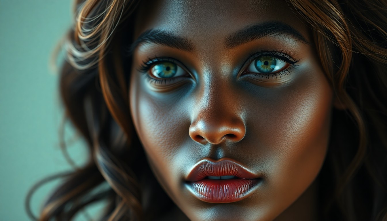 AI generated art for prompt: A strikingly realistic digital portrait showcases an enchanting African woman with deep emerald eyes