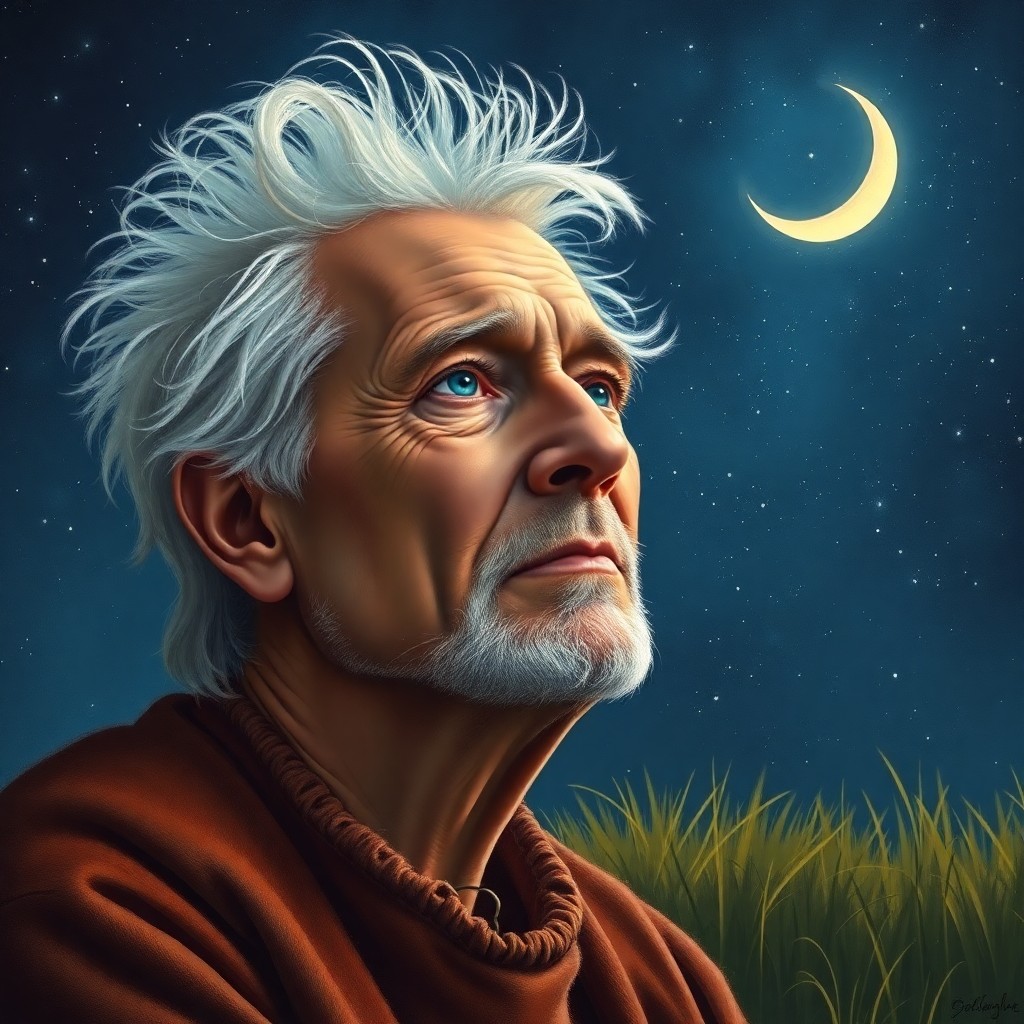 AI generated art for prompt: A highly detailed portrait photograph depicts an experienced astronomer with a weathered face and wi